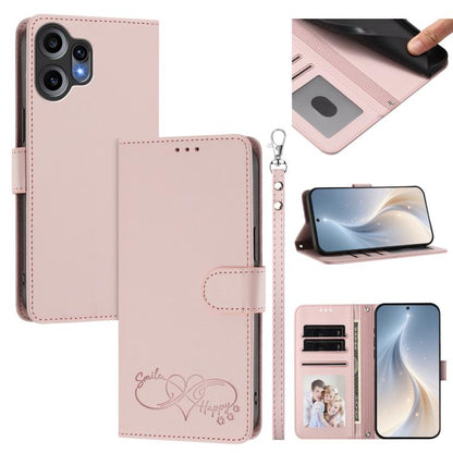 Happy Heart Pattern Magnetic Closure Vegan Leather Phone Case with Wrist Strap, For Nothing Phone 4a Pro, For Nothing Phone 4a, For Nothing Phone 3a Lite, For Nothing Phone 3, For Nothing CMF Phone 2 Pro, For Nothing Phone 3a, For Nothing Phone 3a Pro ...