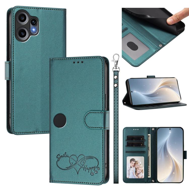 Happy Heart Pattern Magnetic Closure Vegan Leather Phone Case with Wrist Strap, For Nothing Phone 4a Pro, For Nothing Phone 4a, For Nothing Phone 3a Lite, For Nothing Phone 3, For Nothing CMF Phone 2 Pro, For Nothing Phone 3a, For Nothing Phone 3a Pro ...