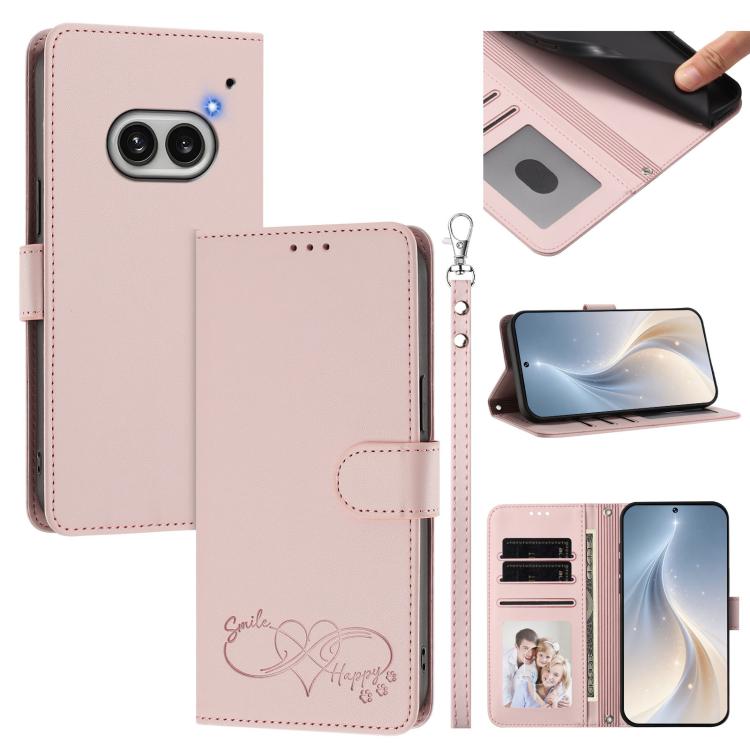 Happy Heart Pattern Magnetic Closure Vegan Leather Phone Case with Wrist Strap, For Nothing Phone 4a Pro, For Nothing Phone 4a, For Nothing Phone 3a Lite, For Nothing Phone 3, For Nothing CMF Phone 2 Pro, For Nothing Phone 3a, For Nothing Phone 3a Pro ...