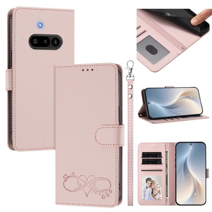 Happy Heart Pattern Magnetic Closure Vegan Leather Phone Case with Wrist Strap, For Nothing Phone 4a Pro, For Nothing Phone 4a, For Nothing Phone 3a Lite, For Nothing Phone 3, For Nothing CMF Phone 2 Pro, For Nothing Phone 3a, For Nothing Phone 3a Pro ...