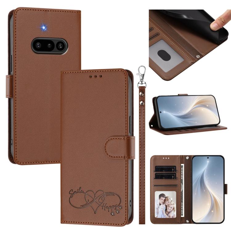 Happy Heart Pattern Magnetic Closure Vegan Leather Phone Case with Wrist Strap, For Nothing Phone 4a Pro, For Nothing Phone 4a, For Nothing Phone 3a Lite, For Nothing Phone 3, For Nothing CMF Phone 2 Pro, For Nothing Phone 3a, For Nothing Phone 3a Pro ...