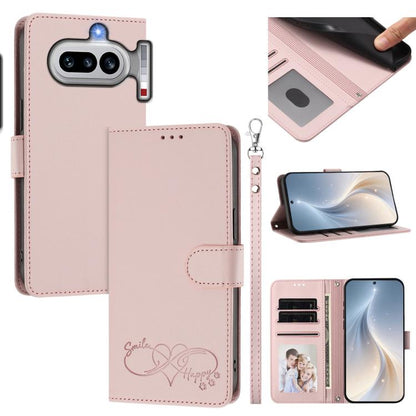 Happy Heart Pattern Magnetic Closure Vegan Leather Phone Case with Wrist Strap, For Nothing Phone 4a Pro, For Nothing Phone 4a, For Nothing Phone 3a Lite, For Nothing Phone 3, For Nothing CMF Phone 2 Pro, For Nothing Phone 3a, For Nothing Phone 3a Pro ...