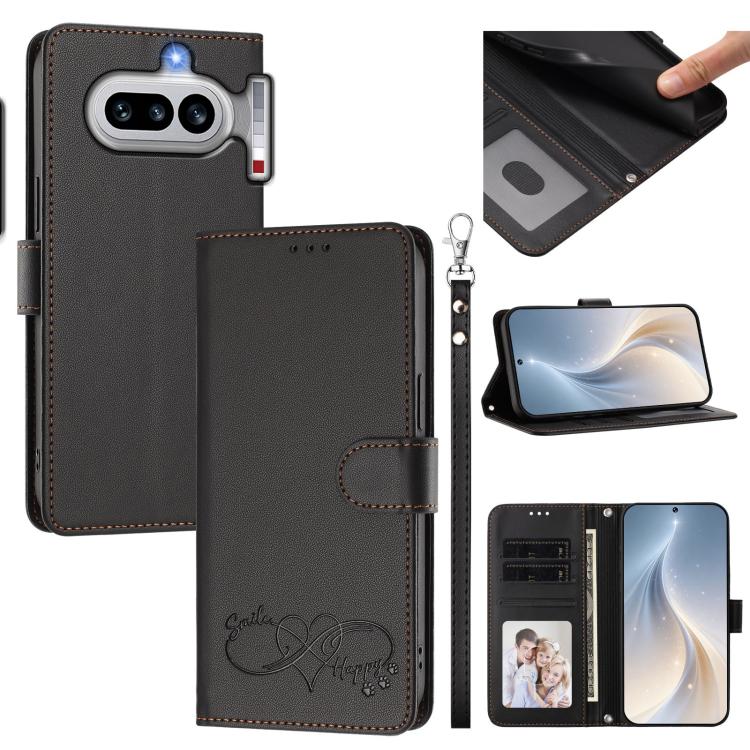 Happy Heart Pattern Magnetic Closure Vegan Leather Phone Case with Wrist Strap, For Nothing Phone 4a Pro, For Nothing Phone 4a, For Nothing Phone 3a Lite, For Nothing Phone 3, For Nothing CMF Phone 2 Pro, For Nothing Phone 3a, For Nothing Phone 3a Pro ...