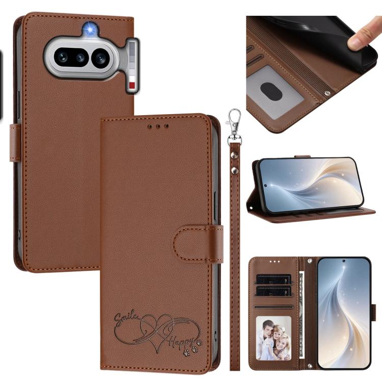 Happy Heart Pattern Magnetic Closure Vegan Leather Phone Case with Wrist Strap, For Nothing Phone 4a Pro, For Nothing Phone 4a, For Nothing Phone 3a Lite, For Nothing Phone 3, For Nothing CMF Phone 2 Pro, For Nothing Phone 3a, For Nothing Phone 3a Pro ...