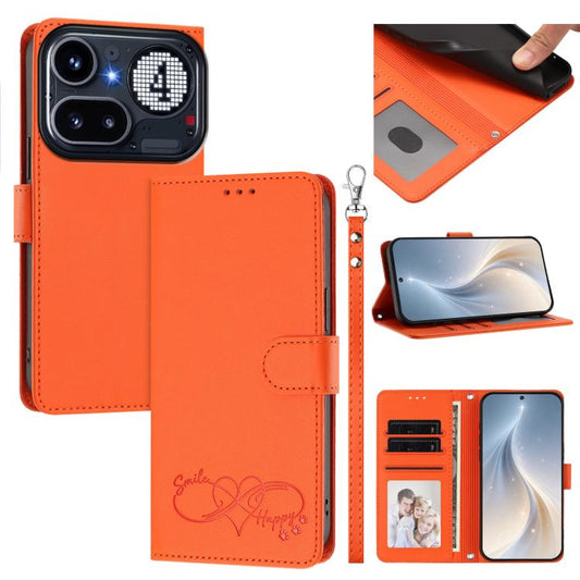 Happy Heart Pattern Magnetic Closure Vegan Leather Phone Case with Wrist Strap, For Nothing Phone 4a Pro, For Nothing Phone 4a, For Nothing Phone 3a Lite, For Nothing Phone 3, For Nothing CMF Phone 2 Pro, For Nothing Phone 3a, For Nothing Phone 3a Pro