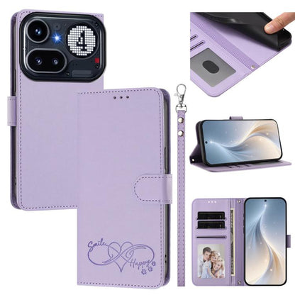 Happy Heart Pattern Magnetic Closure Vegan Leather Phone Case with Wrist Strap, For Nothing Phone 4a Pro, For Nothing Phone 4a, For Nothing Phone 3a Lite, For Nothing Phone 3, For Nothing CMF Phone 2 Pro, For Nothing Phone 3a, For Nothing Phone 3a Pro ...