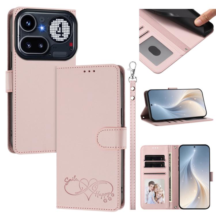Happy Heart Pattern Magnetic Closure Vegan Leather Phone Case with Wrist Strap, For Nothing Phone 4a Pro, For Nothing Phone 4a, For Nothing Phone 3a Lite, For Nothing Phone 3, For Nothing CMF Phone 2 Pro, For Nothing Phone 3a, For Nothing Phone 3a Pro ...