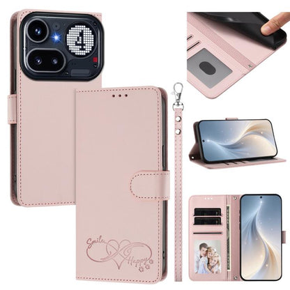 Happy Heart Pattern Magnetic Closure Vegan Leather Phone Case with Wrist Strap, For Nothing Phone 4a Pro, For Nothing Phone 4a, For Nothing Phone 3a Lite, For Nothing Phone 3, For Nothing CMF Phone 2 Pro, For Nothing Phone 3a, For Nothing Phone 3a Pro ...