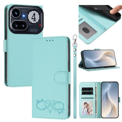 Happy Heart Pattern Magnetic Closure Vegan Leather Phone Case with Wrist Strap, For Nothing Phone 4a Pro, For Nothing Phone 4a, For Nothing Phone 3a Lite, For Nothing Phone 3, For Nothing CMF Phone 2 Pro, For Nothing Phone 3a, For Nothing Phone 3a Pro ...