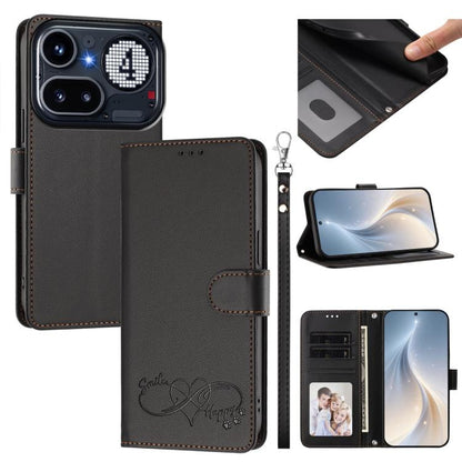 Happy Heart Pattern Magnetic Closure Vegan Leather Phone Case with Wrist Strap, For Nothing Phone 4a Pro, For Nothing Phone 4a, For Nothing Phone 3a Lite, For Nothing Phone 3, For Nothing CMF Phone 2 Pro, For Nothing Phone 3a, For Nothing Phone 3a Pro ...