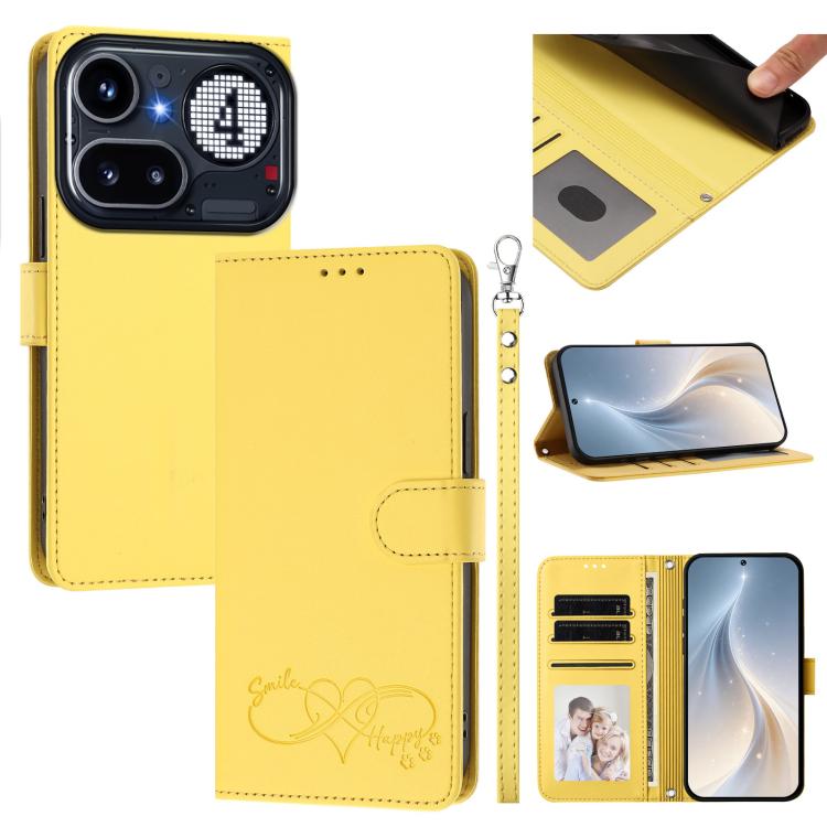 Happy Heart Pattern Magnetic Closure Vegan Leather Phone Case with Wrist Strap, For Nothing Phone 4a Pro, For Nothing Phone 4a, For Nothing Phone 3a Lite, For Nothing Phone 3, For Nothing CMF Phone 2 Pro, For Nothing Phone 3a, For Nothing Phone 3a Pro ...