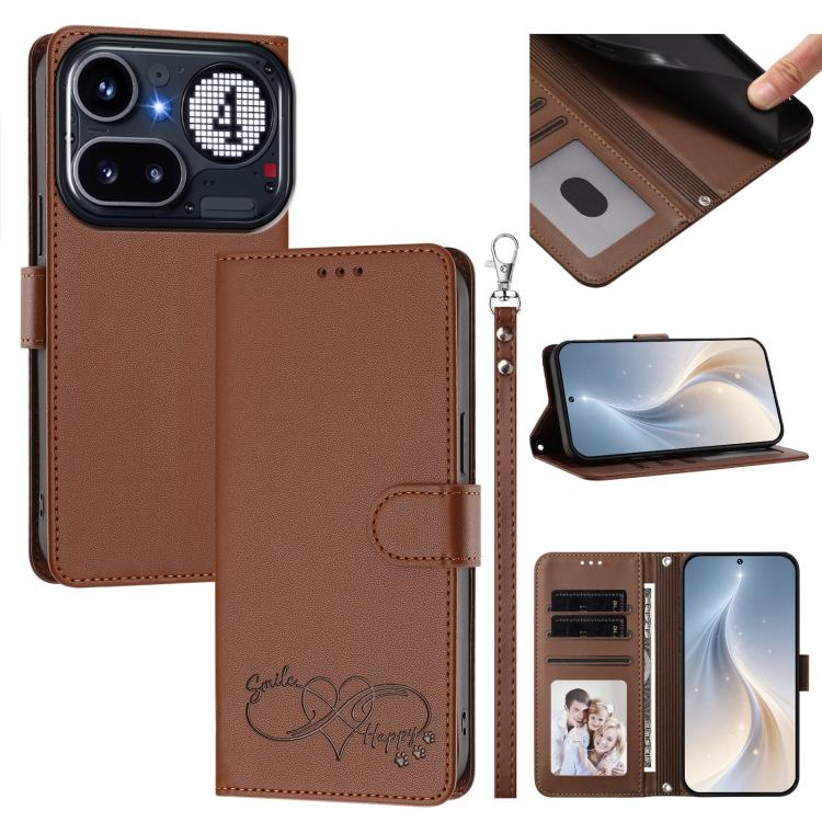 Happy Heart Pattern Magnetic Closure Vegan Leather Phone Case with Wrist Strap, For Nothing Phone 4a Pro, For Nothing Phone 4a, For Nothing Phone 3a Lite, For Nothing Phone 3, For Nothing CMF Phone 2 Pro, For Nothing Phone 3a, For Nothing Phone 3a Pro ...