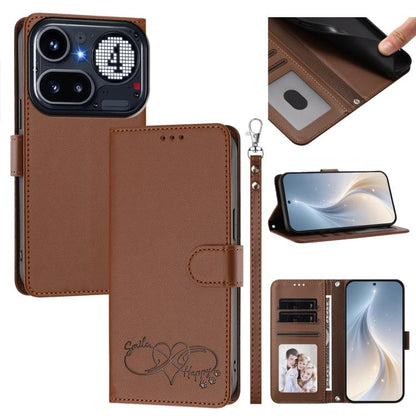 Happy Heart Pattern Magnetic Closure Vegan Leather Phone Case with Wrist Strap, For Nothing Phone 4a Pro, For Nothing Phone 4a, For Nothing Phone 3a Lite, For Nothing Phone 3, For Nothing CMF Phone 2 Pro, For Nothing Phone 3a, For Nothing Phone 3a Pro ...