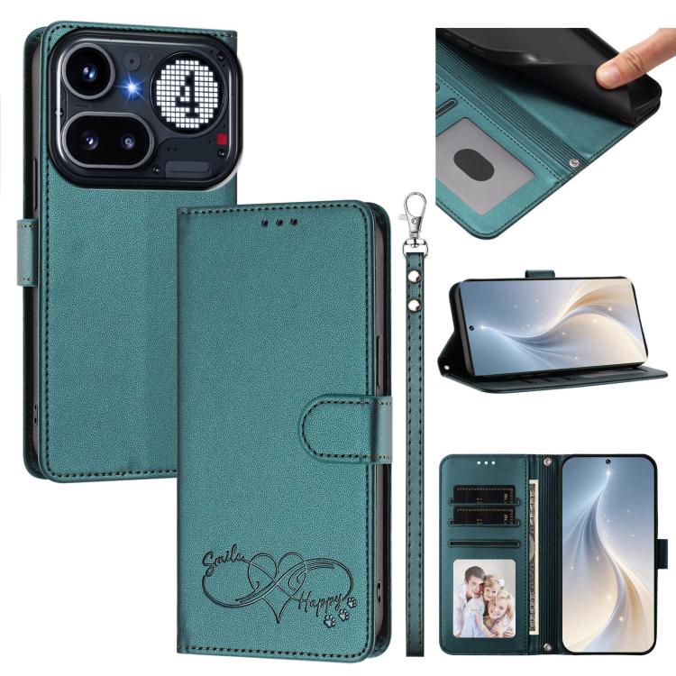Happy Heart Pattern Magnetic Closure Vegan Leather Phone Case with Wrist Strap, For Nothing Phone 4a Pro, For Nothing Phone 4a, For Nothing Phone 3a Lite, For Nothing Phone 3, For Nothing CMF Phone 2 Pro, For Nothing Phone 3a, For Nothing Phone 3a Pro ...