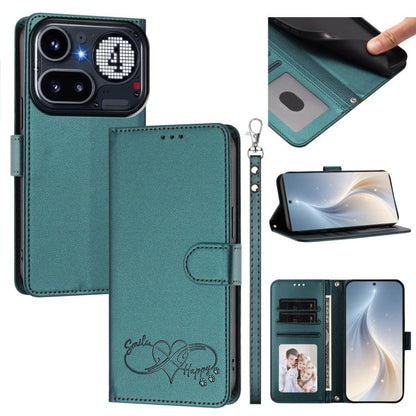 Happy Heart Pattern Magnetic Closure Vegan Leather Phone Case with Wrist Strap, For Nothing Phone 4a Pro, For Nothing Phone 4a, For Nothing Phone 3a Lite, For Nothing Phone 3, For Nothing CMF Phone 2 Pro, For Nothing Phone 3a, For Nothing Phone 3a Pro ...