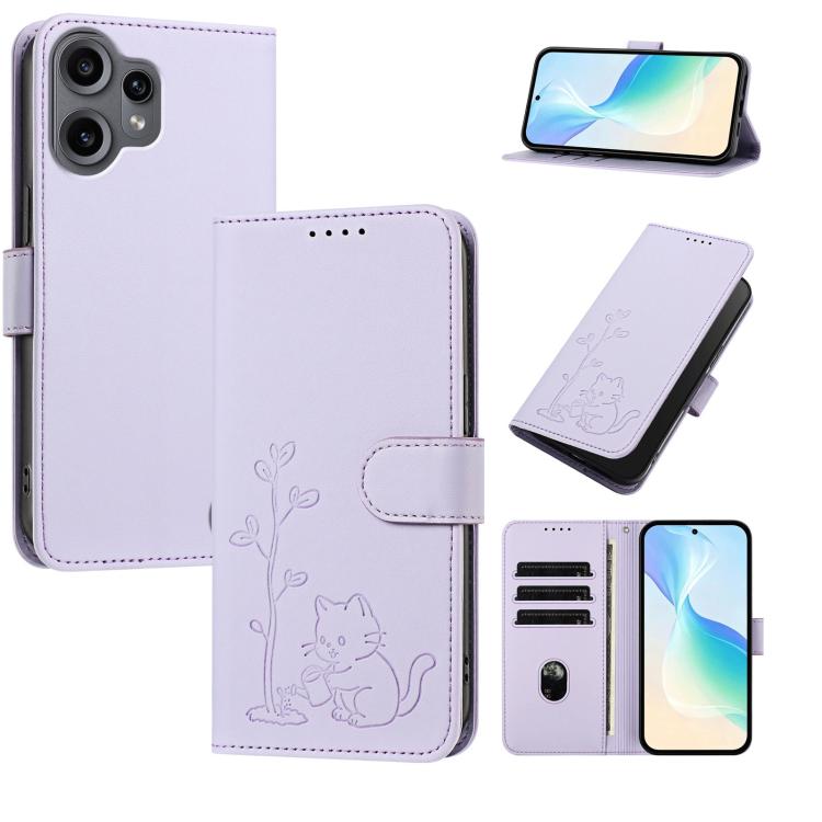 YX0014 Cat Watering Tree Buckle Vegan Leather Phone Case with Lanyard, For Nothing Phone 4a, For Nothing Phone 4a Pro, For Nothing CMF Phone 2 Pro, For Nothing Phone 3a, For Nothing Phone 3a Pro, For Nothing Phone 2a, For Nothing Phone 2