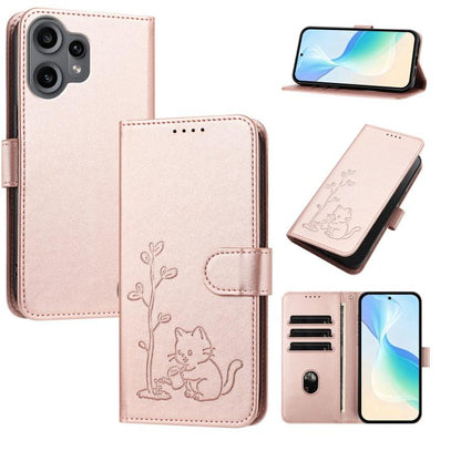 YX0014 Cat Watering Tree Buckle Vegan Leather Phone Case with Lanyard, For Nothing Phone 4a, For Nothing Phone 4a Pro, For Nothing CMF Phone 2 Pro, For Nothing Phone 3a, For Nothing Phone 3a Pro, For Nothing Phone 2a, For Nothing Phone 2