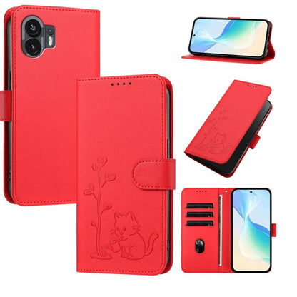 YX0014 Cat Watering Tree Buckle Vegan Leather Phone Case with Lanyard, For Nothing Phone 4a, For Nothing Phone 4a Pro, For Nothing CMF Phone 2 Pro, For Nothing Phone 3a, For Nothing Phone 3a Pro, For Nothing Phone 2a, For Nothing Phone 2