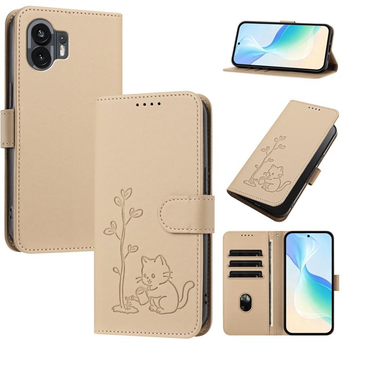 YX0014 Cat Watering Tree Buckle Vegan Leather Phone Case with Lanyard, For Nothing Phone 4a, For Nothing Phone 4a Pro, For Nothing CMF Phone 2 Pro, For Nothing Phone 3a, For Nothing Phone 3a Pro, For Nothing Phone 2a, For Nothing Phone 2