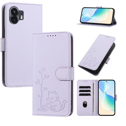 YX0014 Cat Watering Tree Buckle Vegan Leather Phone Case with Lanyard, For Nothing Phone 4a, For Nothing Phone 4a Pro, For Nothing CMF Phone 2 Pro, For Nothing Phone 3a, For Nothing Phone 3a Pro, For Nothing Phone 2a, For Nothing Phone 2