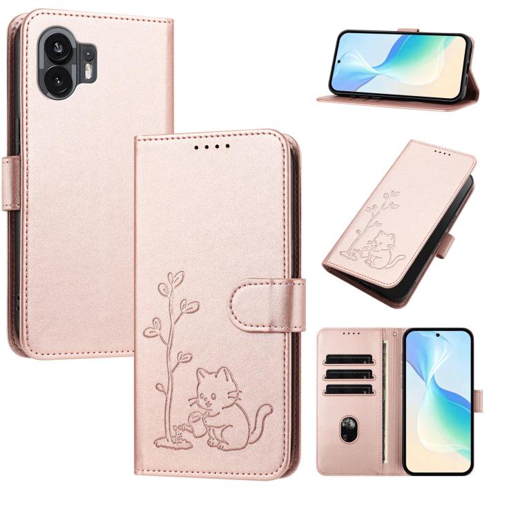 YX0014 Cat Watering Tree Buckle Vegan Leather Phone Case with Lanyard, For Nothing Phone 4a, For Nothing Phone 4a Pro, For Nothing CMF Phone 2 Pro, For Nothing Phone 3a, For Nothing Phone 3a Pro, For Nothing Phone 2a, For Nothing Phone 2