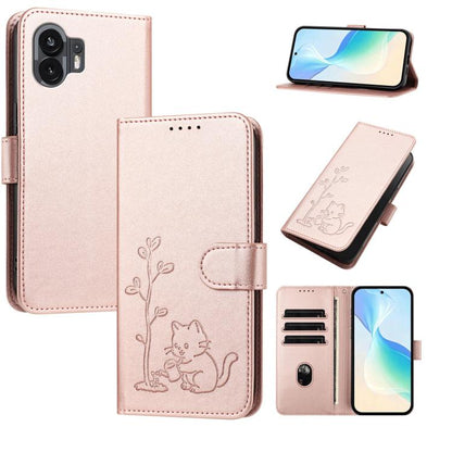 YX0014 Cat Watering Tree Buckle Vegan Leather Phone Case with Lanyard, For Nothing Phone 4a, For Nothing Phone 4a Pro, For Nothing CMF Phone 2 Pro, For Nothing Phone 3a, For Nothing Phone 3a Pro, For Nothing Phone 2a, For Nothing Phone 2