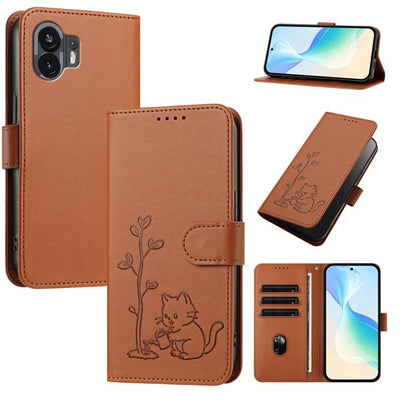 YX0014 Cat Watering Tree Buckle Vegan Leather Phone Case with Lanyard, For Nothing Phone 4a, For Nothing Phone 4a Pro, For Nothing CMF Phone 2 Pro, For Nothing Phone 3a, For Nothing Phone 3a Pro, For Nothing Phone 2a, For Nothing Phone 2