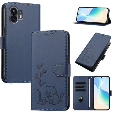 YX0014 Cat Watering Tree Buckle Vegan Leather Phone Case with Lanyard, For Nothing Phone 4a, For Nothing Phone 4a Pro, For Nothing CMF Phone 2 Pro, For Nothing Phone 3a, For Nothing Phone 3a Pro, For Nothing Phone 2a, For Nothing Phone 2