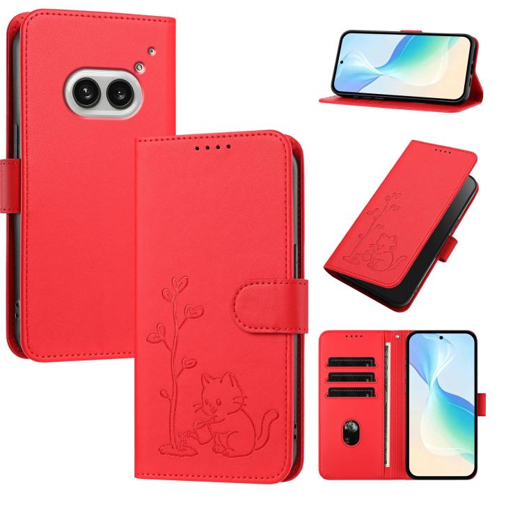 YX0014 Cat Watering Tree Buckle Vegan Leather Phone Case with Lanyard, For Nothing Phone 4a, For Nothing Phone 4a Pro, For Nothing CMF Phone 2 Pro, For Nothing Phone 3a, For Nothing Phone 3a Pro, For Nothing Phone 2a, For Nothing Phone 2