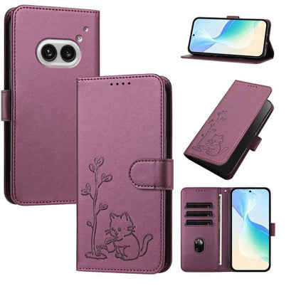 YX0014 Cat Watering Tree Buckle Vegan Leather Phone Case with Lanyard, For Nothing Phone 4a, For Nothing Phone 4a Pro, For Nothing CMF Phone 2 Pro, For Nothing Phone 3a, For Nothing Phone 3a Pro, For Nothing Phone 2a, For Nothing Phone 2