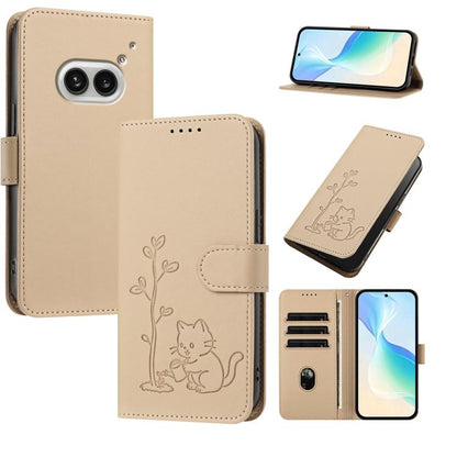 YX0014 Cat Watering Tree Buckle Vegan Leather Phone Case with Lanyard, For Nothing Phone 4a, For Nothing Phone 4a Pro, For Nothing CMF Phone 2 Pro, For Nothing Phone 3a, For Nothing Phone 3a Pro, For Nothing Phone 2a, For Nothing Phone 2