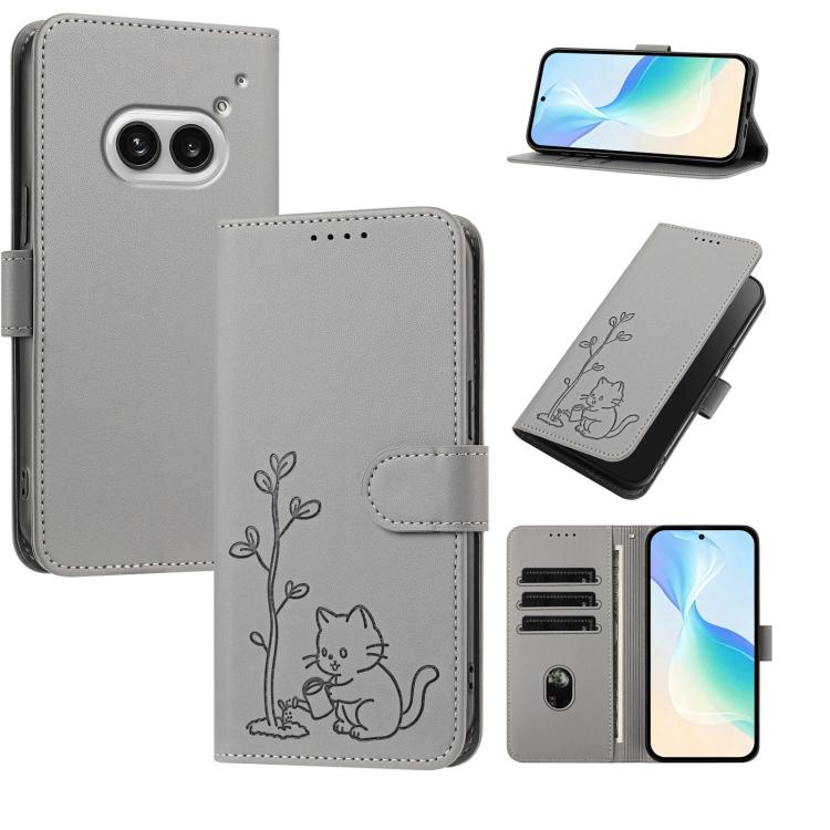 YX0014 Cat Watering Tree Buckle Vegan Leather Phone Case with Lanyard, For Nothing Phone 4a, For Nothing Phone 4a Pro, For Nothing CMF Phone 2 Pro, For Nothing Phone 3a, For Nothing Phone 3a Pro, For Nothing Phone 2a, For Nothing Phone 2