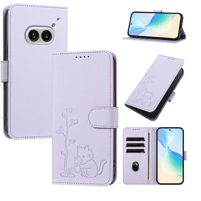YX0014 Cat Watering Tree Buckle Vegan Leather Phone Case with Lanyard, For Nothing Phone 4a, For Nothing Phone 4a Pro, For Nothing CMF Phone 2 Pro, For Nothing Phone 3a, For Nothing Phone 3a Pro, For Nothing Phone 2a, For Nothing Phone 2
