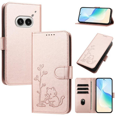YX0014 Cat Watering Tree Buckle Vegan Leather Phone Case with Lanyard, For Nothing Phone 4a, For Nothing Phone 4a Pro, For Nothing CMF Phone 2 Pro, For Nothing Phone 3a, For Nothing Phone 3a Pro, For Nothing Phone 2a, For Nothing Phone 2