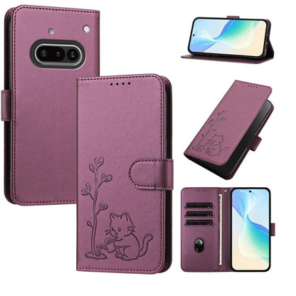 YX0014 Cat Watering Tree Buckle Vegan Leather Phone Case with Lanyard, For Nothing Phone 4a, For Nothing Phone 4a Pro, For Nothing CMF Phone 2 Pro, For Nothing Phone 3a, For Nothing Phone 3a Pro, For Nothing Phone 2a, For Nothing Phone 2