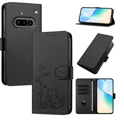 YX0014 Cat Watering Tree Buckle Vegan Leather Phone Case with Lanyard, For Nothing Phone 4a, For Nothing Phone 4a Pro, For Nothing CMF Phone 2 Pro, For Nothing Phone 3a, For Nothing Phone 3a Pro, For Nothing Phone 2a, For Nothing Phone 2
