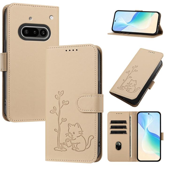 YX0014 Cat Watering Tree Buckle Vegan Leather Phone Case with Lanyard, For Nothing Phone 4a, For Nothing Phone 4a Pro, For Nothing CMF Phone 2 Pro, For Nothing Phone 3a, For Nothing Phone 3a Pro, For Nothing Phone 2a, For Nothing Phone 2