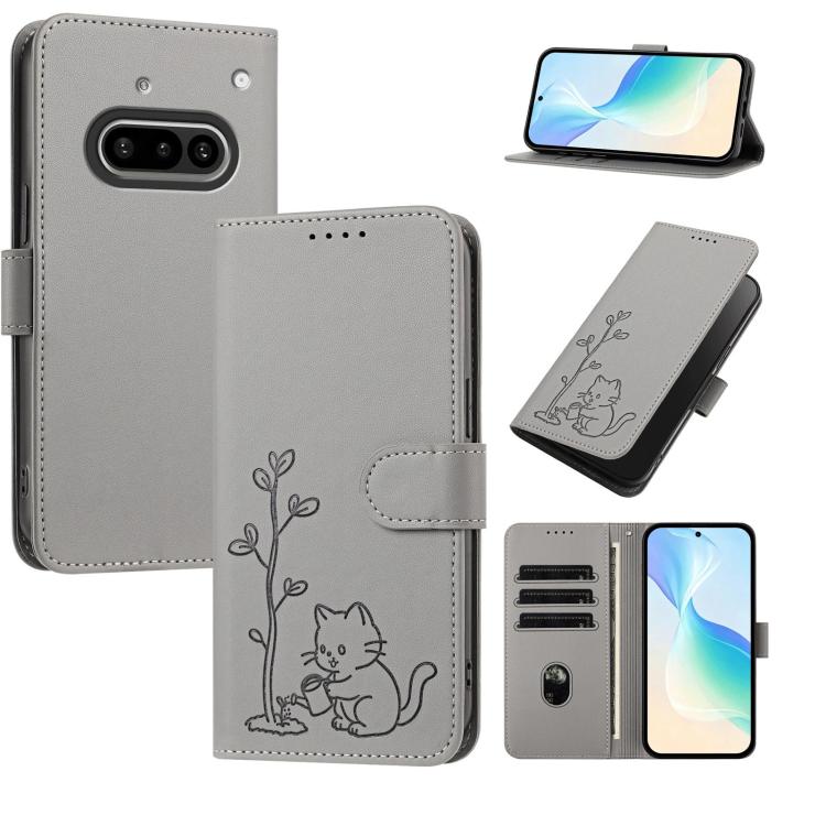 YX0014 Cat Watering Tree Buckle Vegan Leather Phone Case with Lanyard, For Nothing Phone 4a, For Nothing Phone 4a Pro, For Nothing CMF Phone 2 Pro, For Nothing Phone 3a, For Nothing Phone 3a Pro, For Nothing Phone 2a, For Nothing Phone 2
