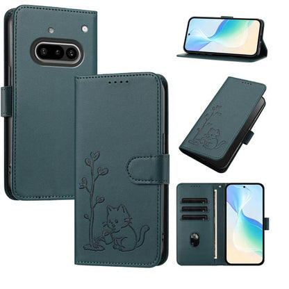 YX0014 Cat Watering Tree Buckle Vegan Leather Phone Case with Lanyard, For Nothing Phone 4a, For Nothing Phone 4a Pro, For Nothing CMF Phone 2 Pro, For Nothing Phone 3a, For Nothing Phone 3a Pro, For Nothing Phone 2a, For Nothing Phone 2