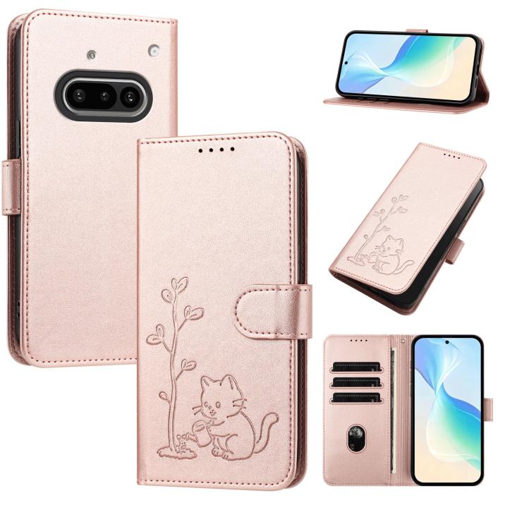 YX0014 Cat Watering Tree Buckle Vegan Leather Phone Case with Lanyard, For Nothing Phone 4a, For Nothing Phone 4a Pro, For Nothing CMF Phone 2 Pro, For Nothing Phone 3a, For Nothing Phone 3a Pro, For Nothing Phone 2a, For Nothing Phone 2
