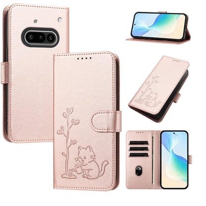 YX0014 Cat Watering Tree Buckle Vegan Leather Phone Case with Lanyard, For Nothing Phone 4a, For Nothing Phone 4a Pro, For Nothing CMF Phone 2 Pro, For Nothing Phone 3a, For Nothing Phone 3a Pro, For Nothing Phone 2a, For Nothing Phone 2