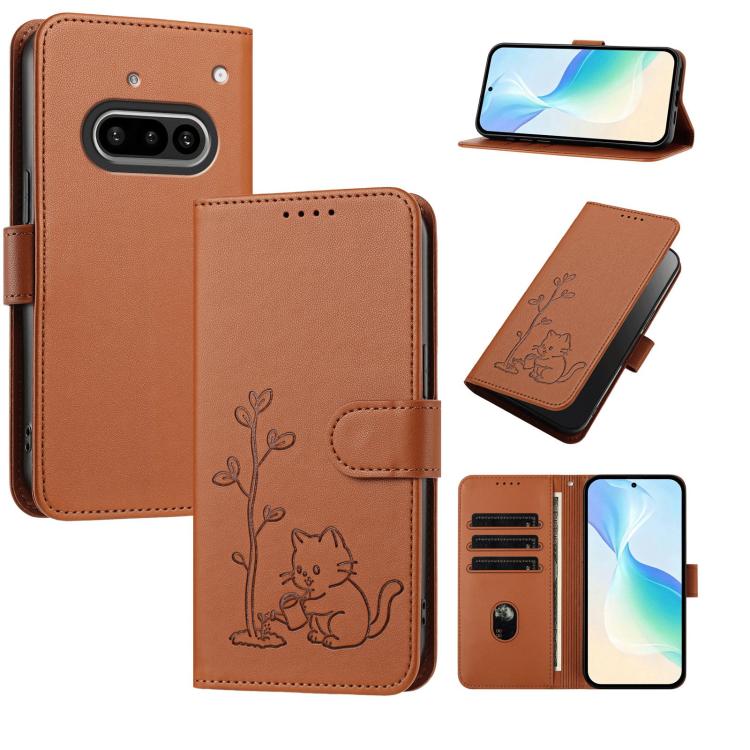 YX0014 Cat Watering Tree Buckle Vegan Leather Phone Case with Lanyard, For Nothing Phone 4a, For Nothing Phone 4a Pro, For Nothing CMF Phone 2 Pro, For Nothing Phone 3a, For Nothing Phone 3a Pro, For Nothing Phone 2a, For Nothing Phone 2