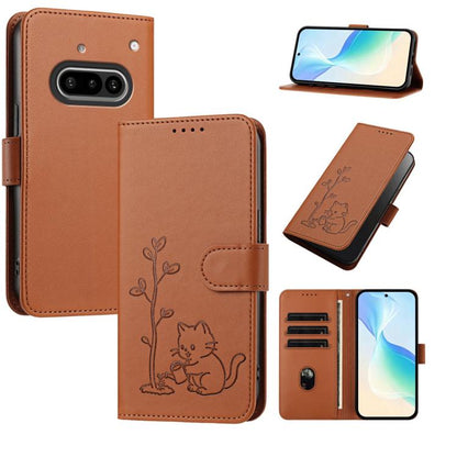 YX0014 Cat Watering Tree Buckle Vegan Leather Phone Case with Lanyard, For Nothing Phone 4a, For Nothing Phone 4a Pro, For Nothing CMF Phone 2 Pro, For Nothing Phone 3a, For Nothing Phone 3a Pro, For Nothing Phone 2a, For Nothing Phone 2