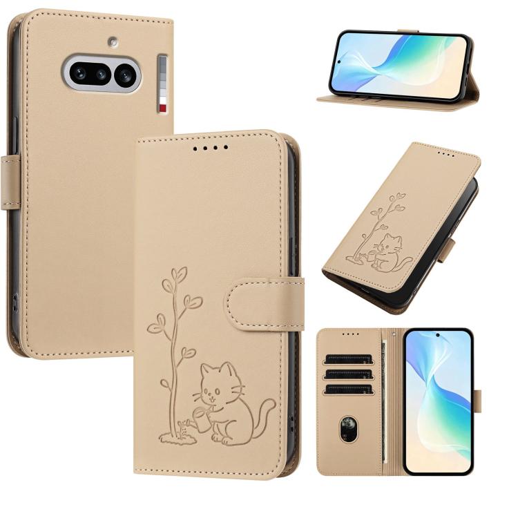 YX0014 Cat Watering Tree Buckle Vegan Leather Phone Case with Lanyard, For Nothing Phone 4a, For Nothing Phone 4a Pro, For Nothing CMF Phone 2 Pro, For Nothing Phone 3a, For Nothing Phone 3a Pro, For Nothing Phone 2a, For Nothing Phone 2