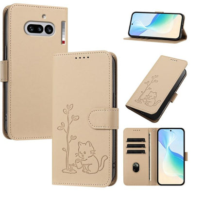 YX0014 Cat Watering Tree Buckle Vegan Leather Phone Case with Lanyard, For Nothing Phone 4a, For Nothing Phone 4a Pro, For Nothing CMF Phone 2 Pro, For Nothing Phone 3a, For Nothing Phone 3a Pro, For Nothing Phone 2a, For Nothing Phone 2