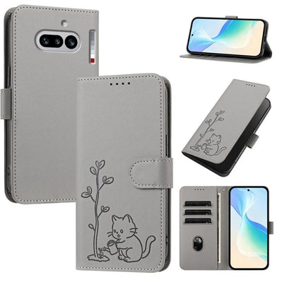 YX0014 Cat Watering Tree Buckle Vegan Leather Phone Case with Lanyard, For Nothing Phone 4a, For Nothing Phone 4a Pro, For Nothing CMF Phone 2 Pro, For Nothing Phone 3a, For Nothing Phone 3a Pro, For Nothing Phone 2a, For Nothing Phone 2