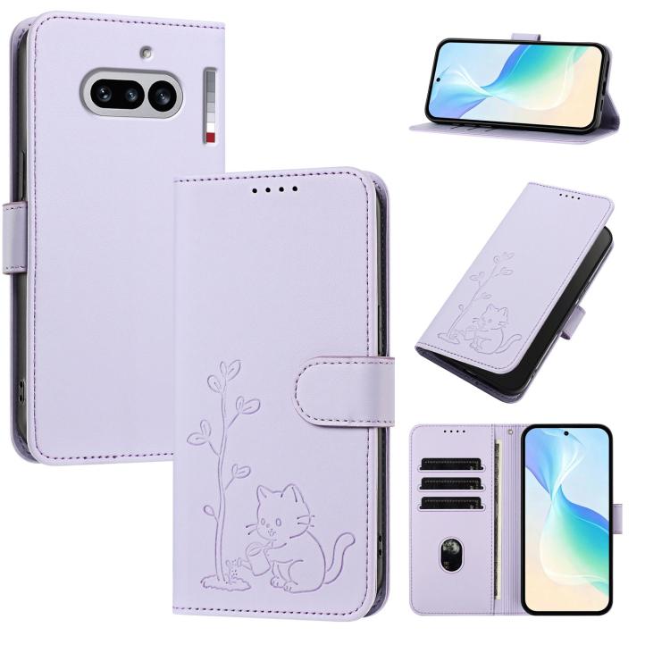 YX0014 Cat Watering Tree Buckle Vegan Leather Phone Case with Lanyard, For Nothing Phone 4a, For Nothing Phone 4a Pro, For Nothing CMF Phone 2 Pro, For Nothing Phone 3a, For Nothing Phone 3a Pro, For Nothing Phone 2a, For Nothing Phone 2
