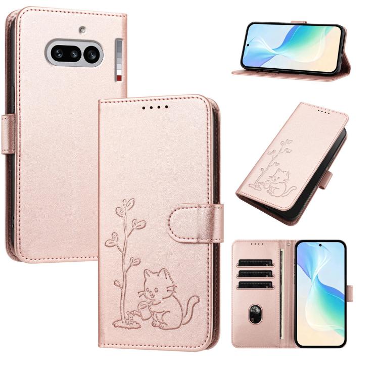 YX0014 Cat Watering Tree Buckle Vegan Leather Phone Case with Lanyard, For Nothing Phone 4a, For Nothing Phone 4a Pro, For Nothing CMF Phone 2 Pro, For Nothing Phone 3a, For Nothing Phone 3a Pro, For Nothing Phone 2a, For Nothing Phone 2