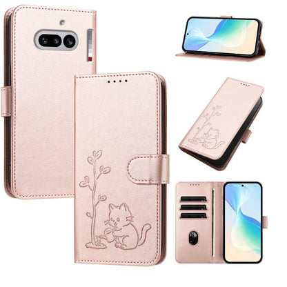 YX0014 Cat Watering Tree Buckle Vegan Leather Phone Case with Lanyard, For Nothing Phone 4a, For Nothing Phone 4a Pro, For Nothing CMF Phone 2 Pro, For Nothing Phone 3a, For Nothing Phone 3a Pro, For Nothing Phone 2a, For Nothing Phone 2