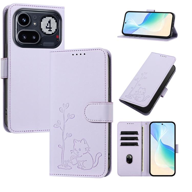 YX0014 Cat Watering Tree Buckle Vegan Leather Phone Case with Lanyard, For Nothing Phone 4a, For Nothing Phone 4a Pro, For Nothing CMF Phone 2 Pro, For Nothing Phone 3a, For Nothing Phone 3a Pro, For Nothing Phone 2a, For Nothing Phone 2